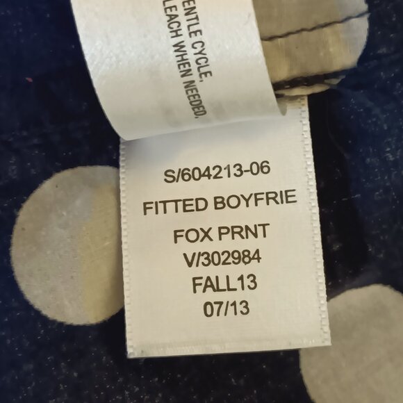 Gap Women's Navy Fox Print Polka Dot The Fitted Boyfriend Cotton Shirt Size S - Picture 13 of 15